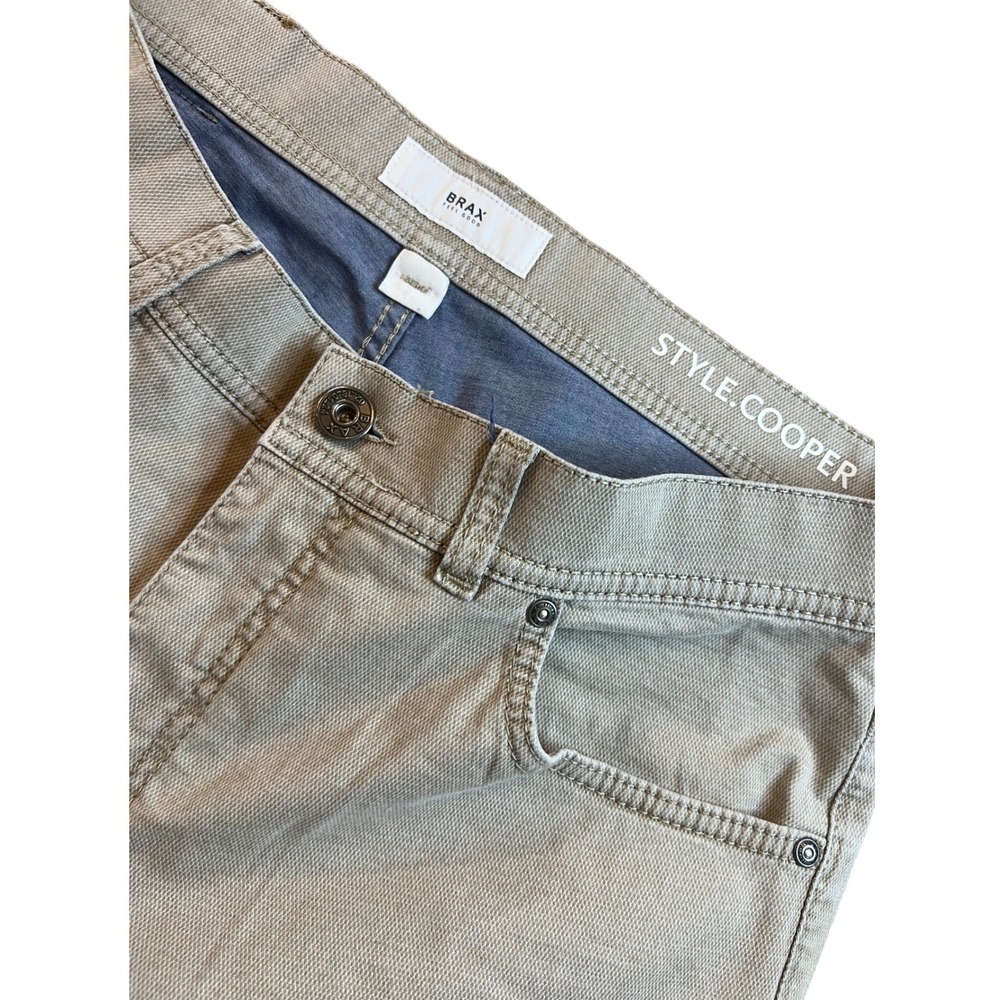 Brax Feel Good Style Cooper Mens Khaki Tan Regular Fit Pants 33/34 Made in UA